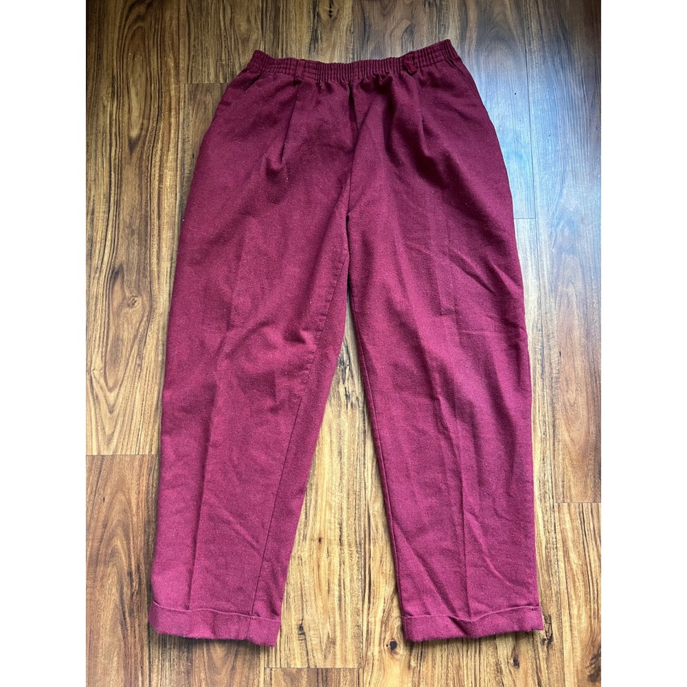 Lady Blair Trousers Women 14 Petite Red Good Vintage Cuffed Elastic Waist Wool